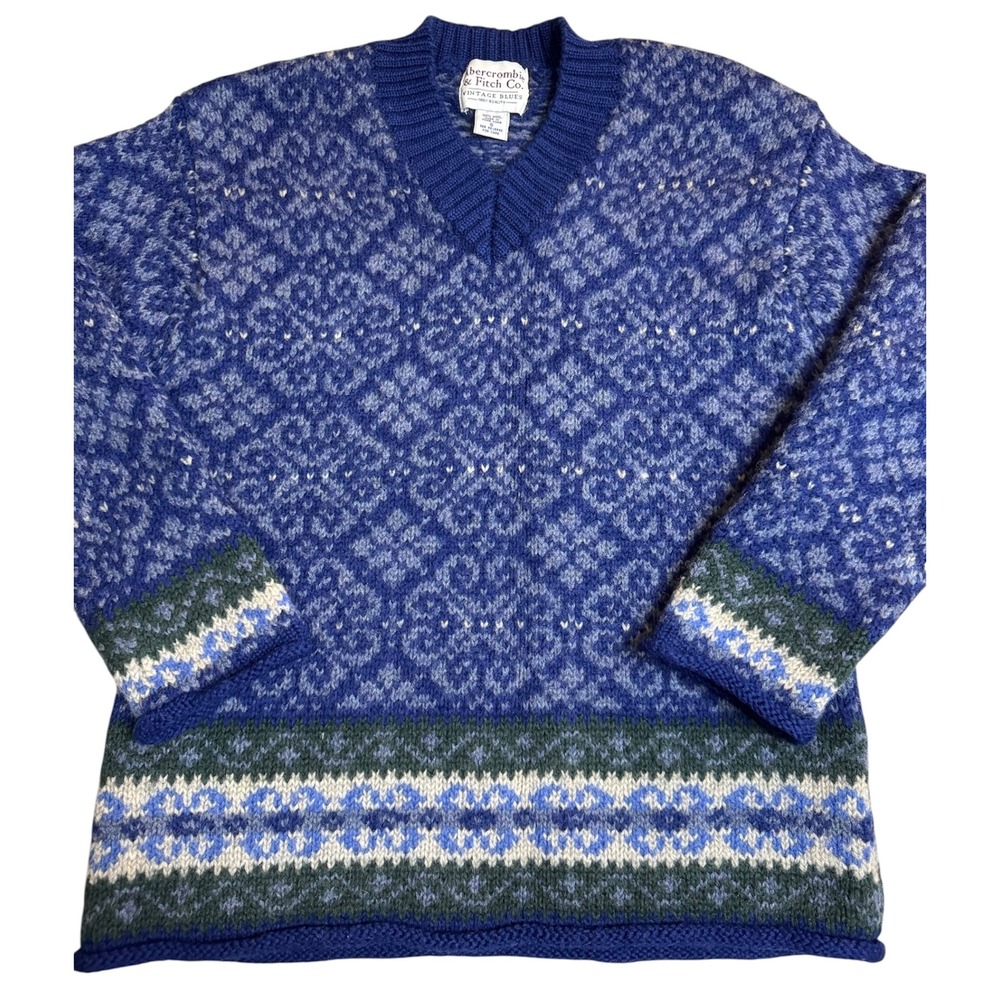Vintage Abercrombie & Fitch Wool Fair Isle Nordic Pullover Sweater Small